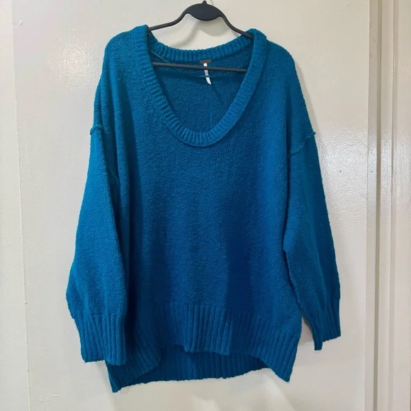 Free People Brookside Tunic Oversized Sweater Teal Size S - Picture 3 of 11